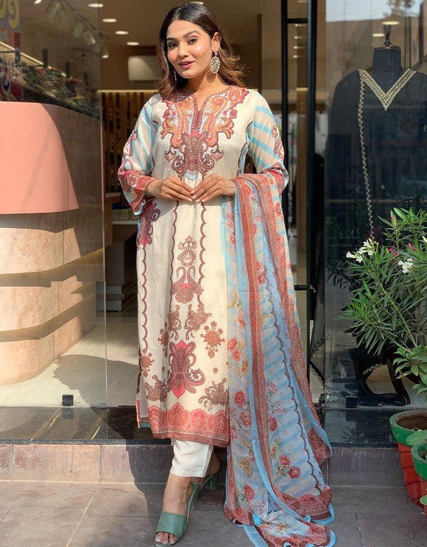 stylish multi muslin trendy designer heavy muslin readymade suit collection with white muslin rt8856-184488 Front View