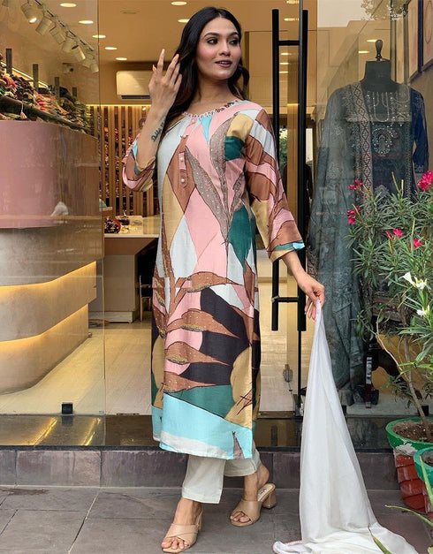 chic multi muslin trendy designer heavy muslin readymade suit collection with white muslin rt8856-184489 Back View