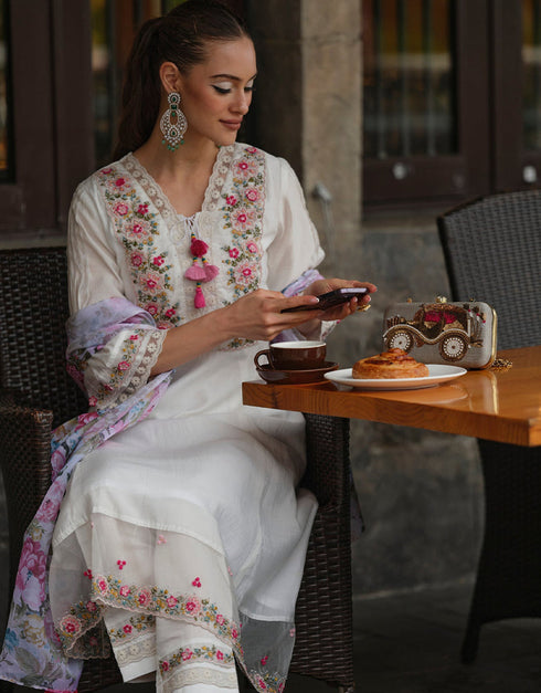 sophisticated white chanderi trendy designer heavy chanderi readymade suit collection with white chanderi rt8865-184554 Back View