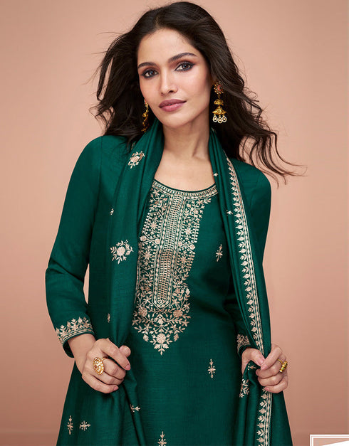 chic green premium silk embroidered premium silk salwar suit collection with green premium silk rt8875-184611 Back View