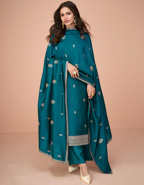 elegant blue premium silk embroidered premium silk salwar suit collection with blue premium silk rt8875-184613 Close-up View