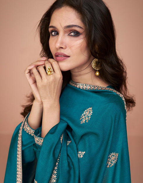 elegant blue premium silk embroidered premium silk salwar suit collection with blue premium silk rt8875-184613 Front View