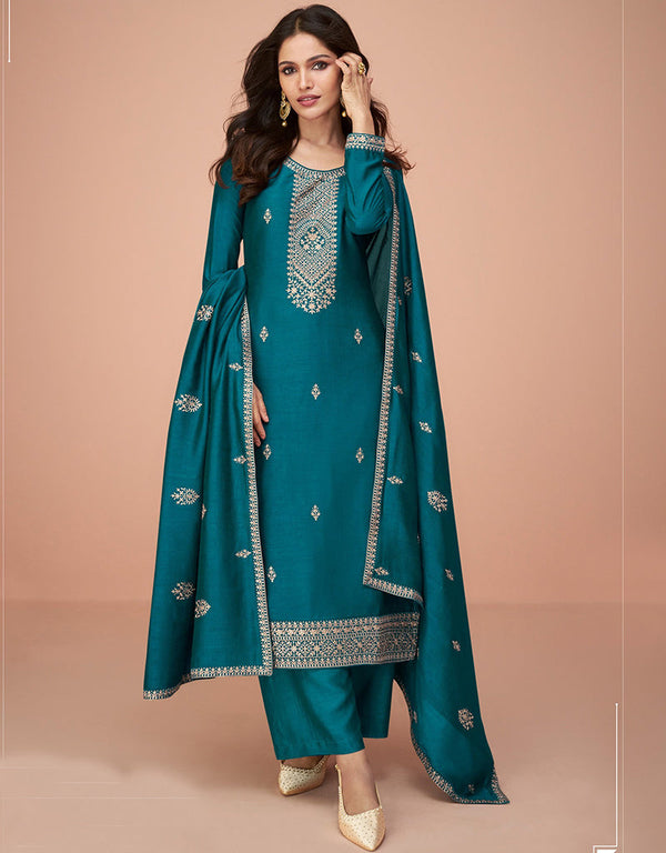 elegant blue premium silk embroidered premium silk salwar suit collection with blue premium silk rt8875-184613 Front View