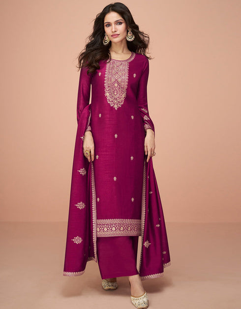 fashionable magenta premium silk embroidered premium silk salwar suit collection with magenta premium silk rt8875-184614 Front View
