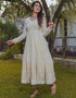 contemporary cream faux georgette designer party wear heavy readymade anarakali suit with cream micro crepe rt8883-184630 Back View