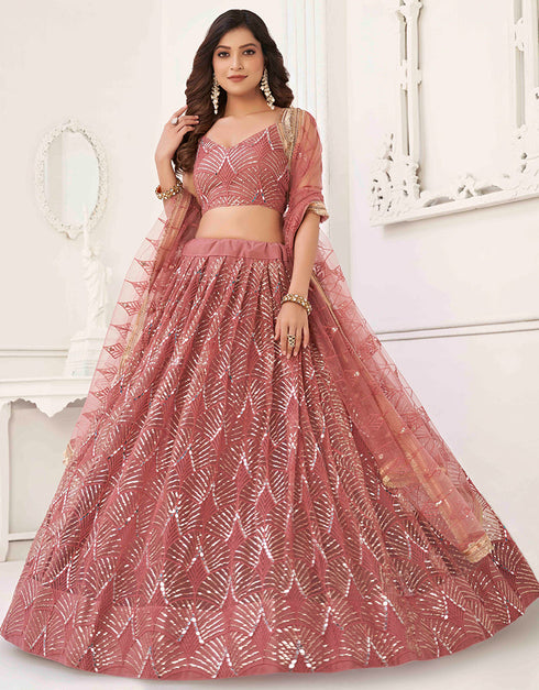sleek pink butterfly net traditional wear women's heavy lehenga choli collection with pink butterfly net rt8887-184657 Close-up View