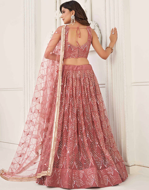 sleek pink butterfly net traditional wear women's heavy lehenga choli collection with pink butterfly net rt8887-184657 Back View