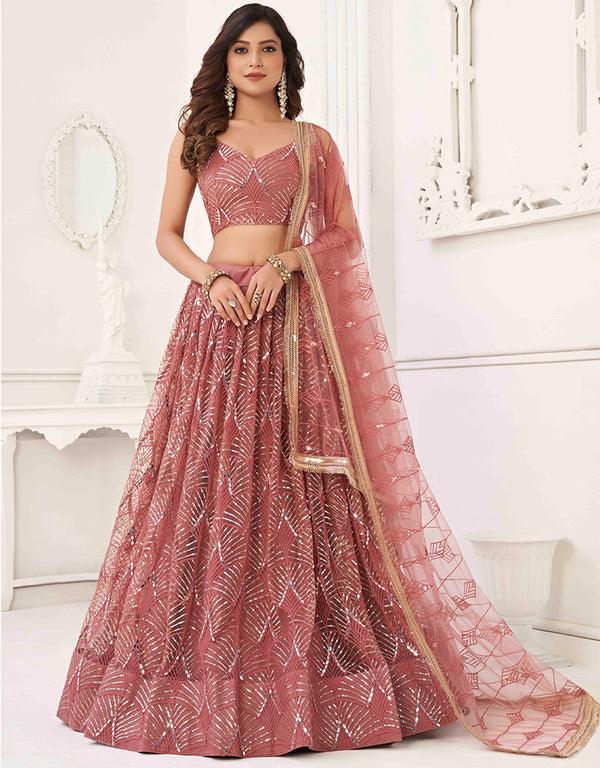 sleek pink butterfly net traditional wear women's heavy lehenga choli collection with pink butterfly net rt8887-184657 Front View