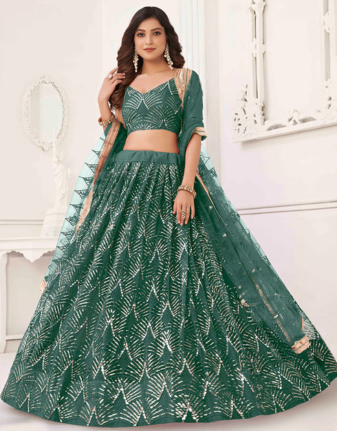 sophisticated green butterfly net traditional wear women's heavy lehenga choli collection with green butterfly net rt8887-184659 Close-up View