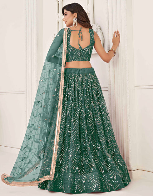 sophisticated green butterfly net traditional wear women's heavy lehenga choli collection with green butterfly net rt8887-184659 Back View