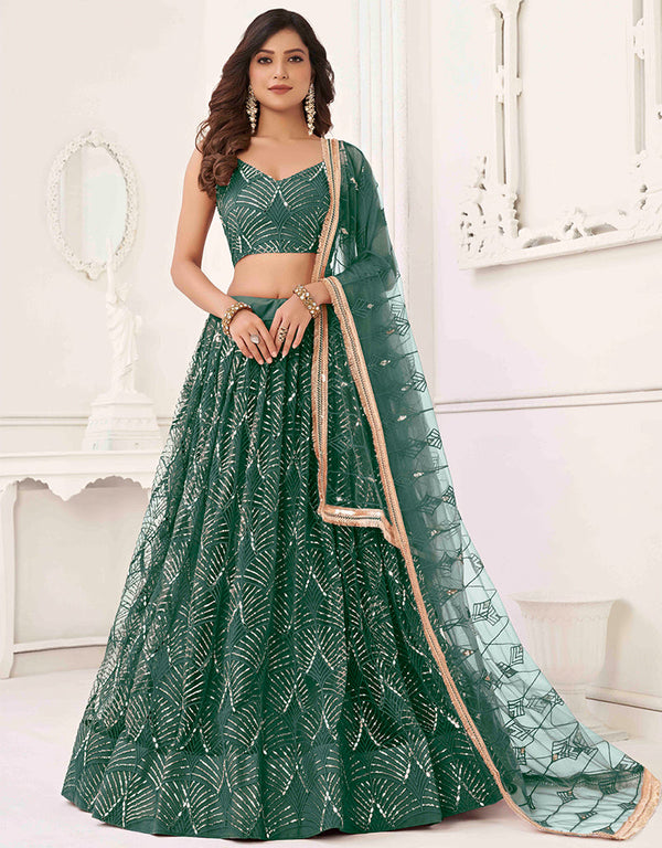 sophisticated green butterfly net traditional wear women's heavy lehenga choli collection with green butterfly net rt8887-184659 Front View