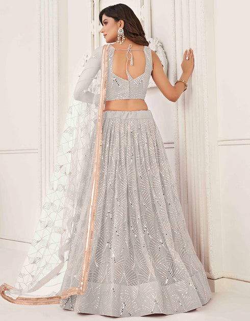 contemporary white butterfly net traditional wear women's heavy lehenga choli collection with white butterfly net rt8887-184661 Back View