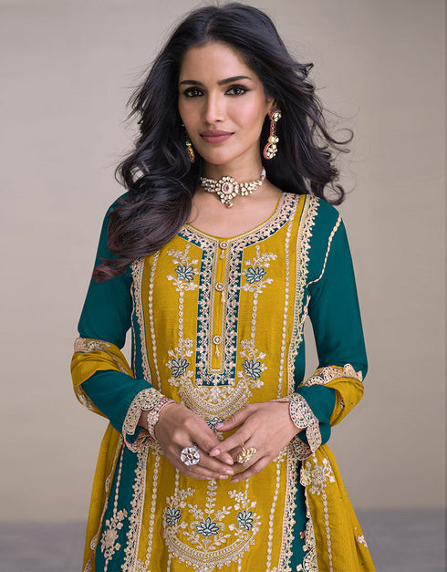 classy multi real chinon designer party wear readymade heavy salwar suit collection with yellow real chinon rt8888-184662 Close-up View