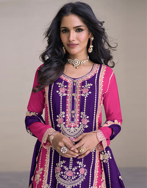 stylish multi real chinon designer party wear readymade heavy salwar suit collection with purple real chinon rt8888-184663 Close-up View