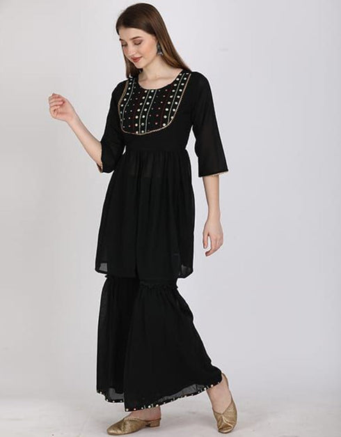 classy black georgette designer party wear readymade sharara suit with black georgette rt8890-184669 Close-up View