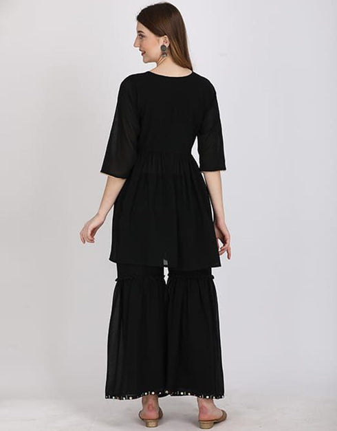 classy black georgette designer party wear readymade sharara suit with black georgette rt8890-184669 Back View