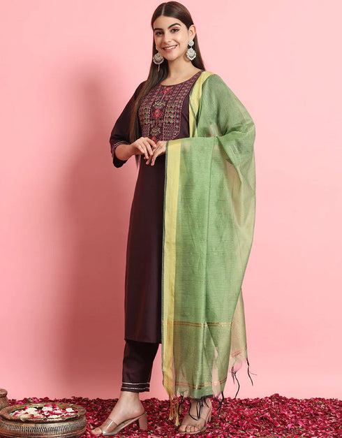 chic wine silk blend trendy fashioner cotton blend readymade suit collection with wine silk blend rt8891-184671 Close-up View