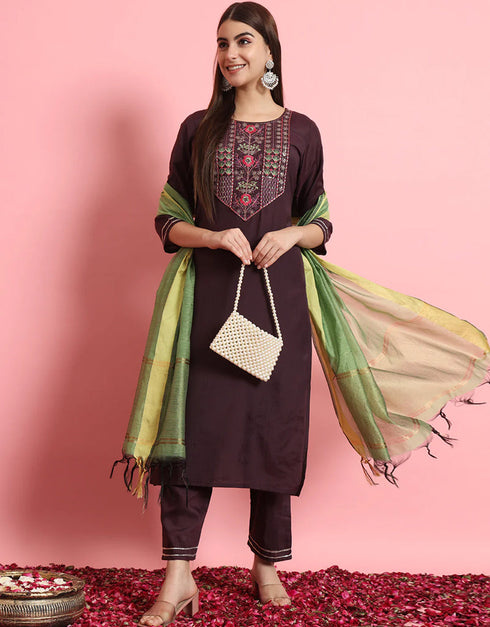 chic wine silk blend trendy fashioner cotton blend readymade suit collection with wine silk blend rt8891-184671 Front View