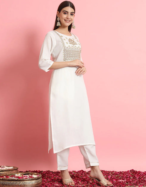 elegant white cotton blend trendy fashioner cotton blend readymade suit collection with white cotton blend rt8891-184673 Back View
