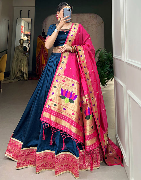 modern navy blue vichitra silk traditional wear women's heavy lehenga choli collection with navy blue vichitra silk rt8901-184710 Back View