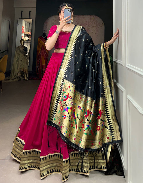 sophisticated rani pink vichitra silk traditional wear women's heavy lehenga choli collection with rani pink vichitra silk rt8901-184711 Close-up View