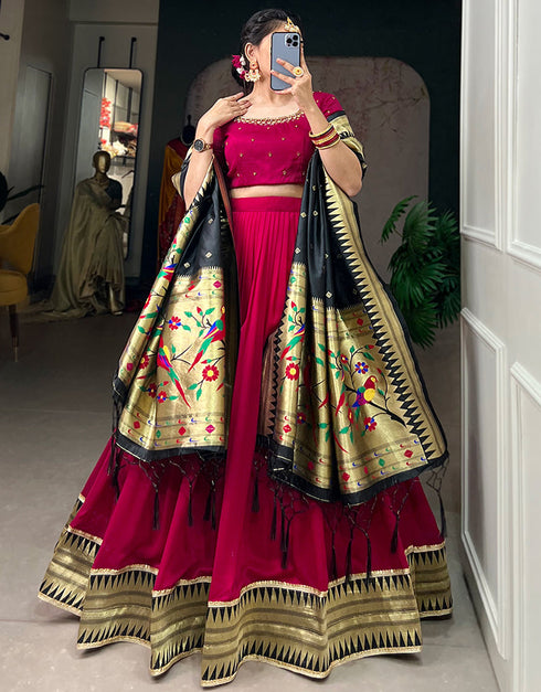 sophisticated rani pink vichitra silk traditional wear women's heavy lehenga choli collection with rani pink vichitra silk rt8901-184711 Back View