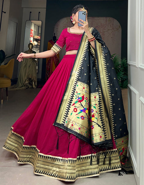 sophisticated rani pink vichitra silk traditional wear women's heavy lehenga choli collection with rani pink vichitra silk rt8901-184711 Front View