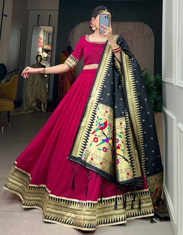 sophisticated rani pink vichitra silk traditional wear women's heavy lehenga choli collection with rani pink vichitra silk rt8901-184711 Front View