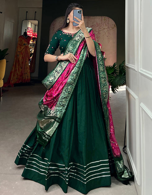 contemporary green pure cotton traditional wear women's heavy lehenga choli collection with green pure cotton rt8902-184713 Close-up View