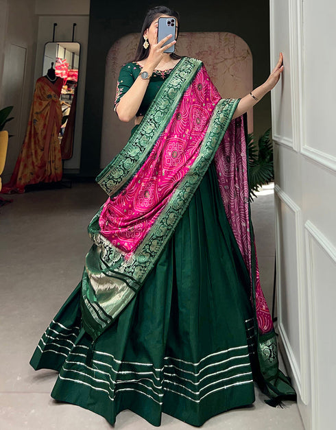 contemporary green pure cotton traditional wear women's heavy lehenga choli collection with green pure cotton rt8902-184713 Back View