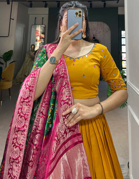 classy mustard pure cotton traditional wear women's heavy lehenga choli collection with mustard pure cotton rt8902-184714 Front View