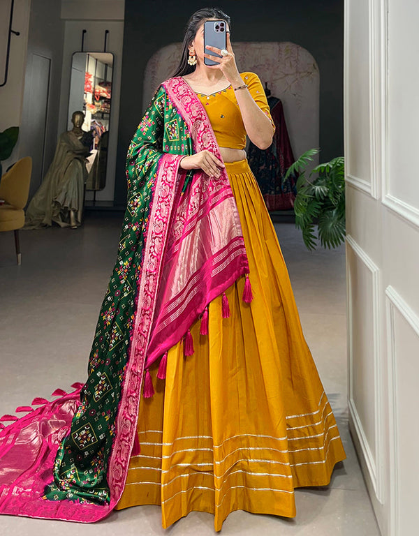 classy mustard pure cotton traditional wear women's heavy lehenga choli collection with mustard pure cotton rt8902-184714 Front View