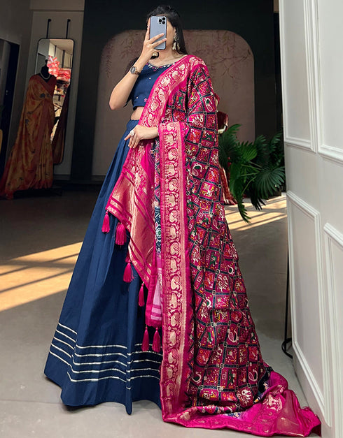 stylish navy blue pure cotton traditional wear women's heavy lehenga choli collection with navy blue pure cotton rt8902-184715 Back View