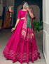 chic pink pure cotton traditional wear women's heavy lehenga choli collection with pink pure cotton rt8902-184716 Close-up View