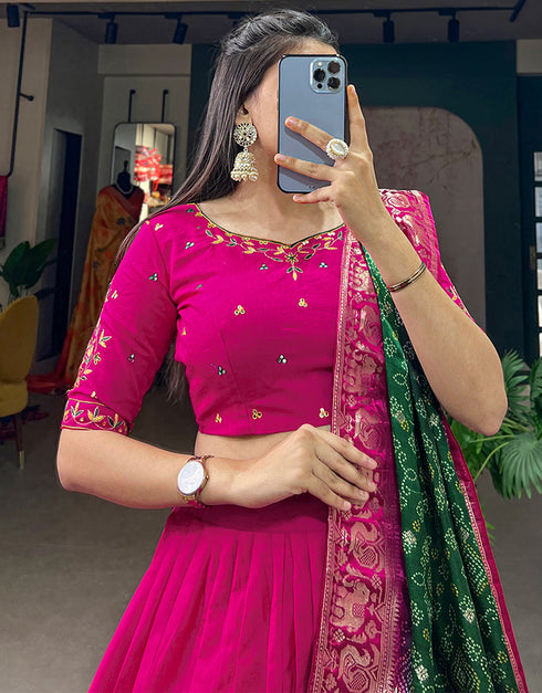 chic pink pure cotton traditional wear women's heavy lehenga choli collection with pink pure cotton rt8902-184716 Front View