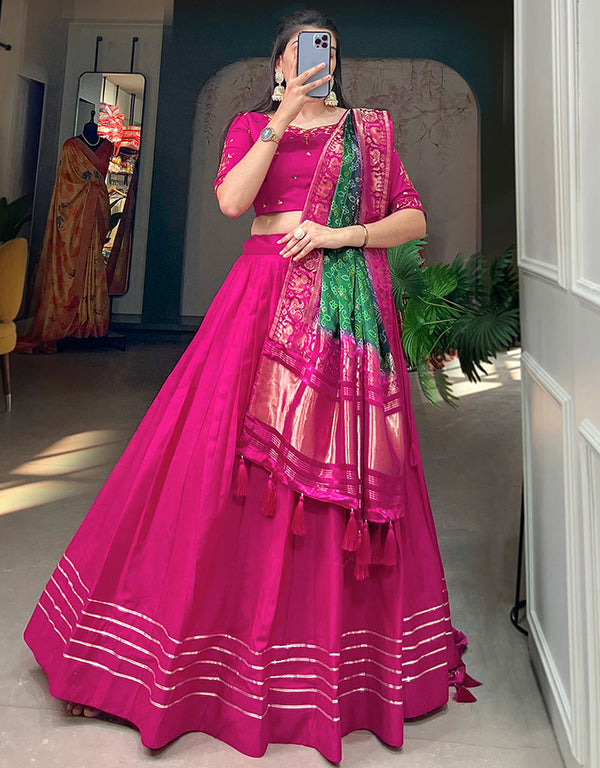 chic pink pure cotton traditional wear women's heavy lehenga choli collection with pink pure cotton rt8902-184716 Front View
