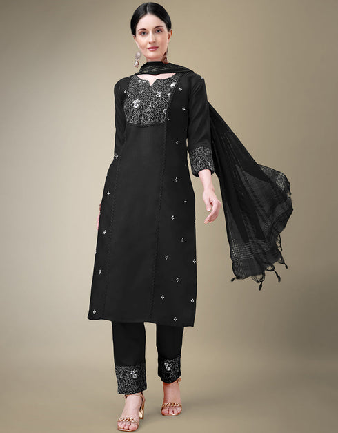 elegant black cotton blend trendy fashioner cotton blend readymade suit collection with black cotton blend rt8909-184755 Front View