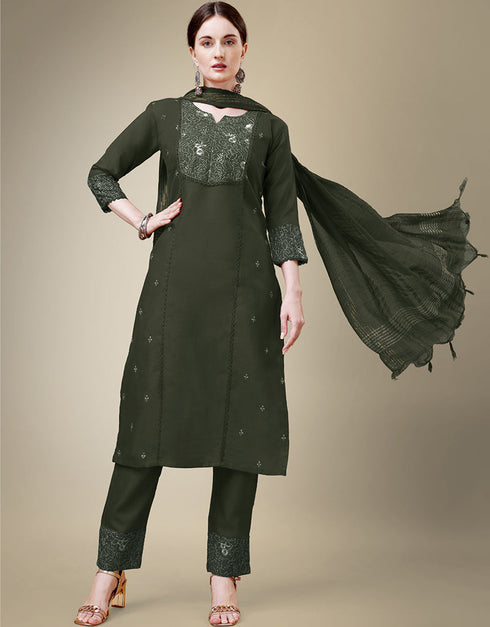 fashionable dark green cotton blend trendy fashioner cotton blend readymade suit collection with dark green cotton blend rt8909-184756 Front View