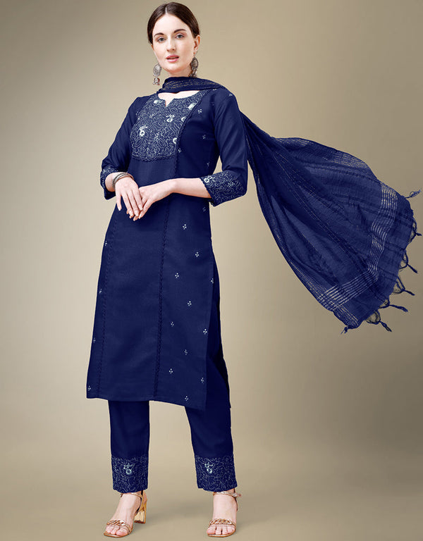 sophisticated navy blue cotton blend trendy fashioner cotton blend readymade suit collection with navy blue cotton blend rt8909-184759 Front View