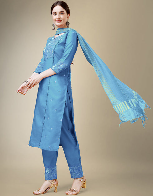 classy sky blue cotton blend trendy fashioner cotton blend readymade suit collection with sky blue cotton blend rt8909-184762 Close-up View