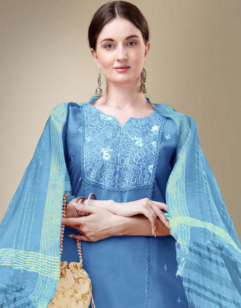 classy sky blue cotton blend trendy fashioner cotton blend readymade suit collection with sky blue cotton blend rt8909-184762 Side View