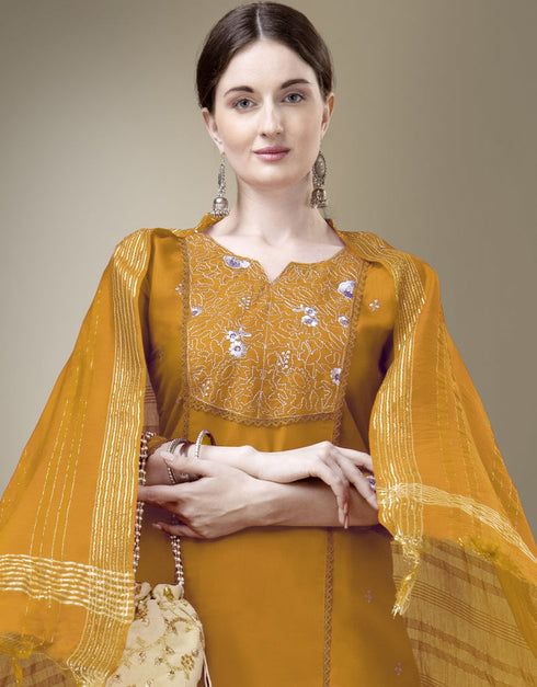 chic yellow cotton blend trendy fashioner cotton blend readymade suit collection with yellow cotton blend rt8909-184764 Side View