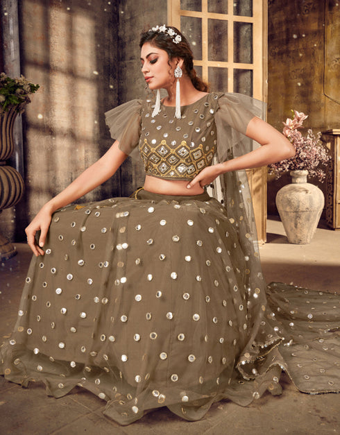sophisticated dark beige soft net traditional wear women's heavy lehenga choli collection with dark beige soft net rt8910-184765 Close-up View