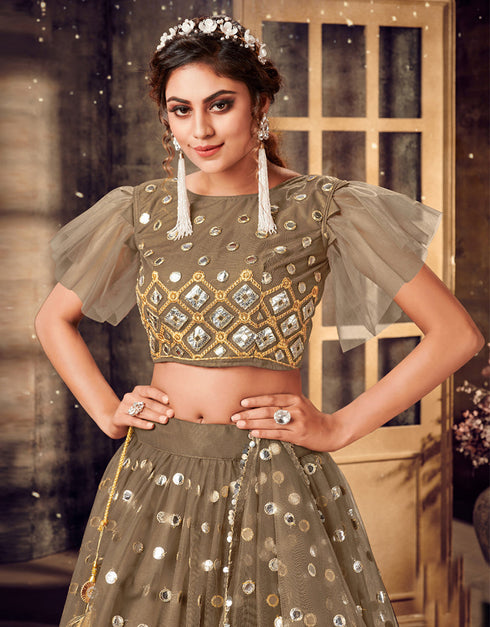 sophisticated dark beige soft net traditional wear women's heavy lehenga choli collection with dark beige soft net rt8910-184765 Back View