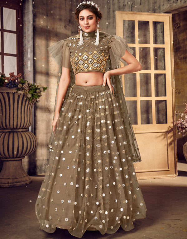 sophisticated dark beige soft net traditional wear women's heavy lehenga choli collection with dark beige soft net rt8910-184765 Front View