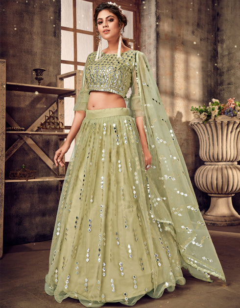 glamorous pista soft net traditional wear women's heavy lehenga choli collection with pista soft net rt8910-184766 Close-up View