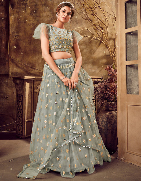 classy grey soft net traditional wear women's heavy lehenga choli collection with grey soft net rt8910-184768 Close-up View