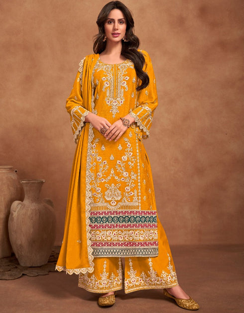 trendy mustard heavy chinon designer function wear heavy salwar suit collection with mustard heavy premium chinon rt8919-184834 Front View