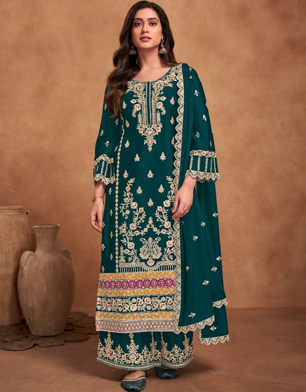 elegant teal green heavy chinon designer function wear heavy salwar suit collection with teal green heavy premium chinon rt8919-184835 Front View