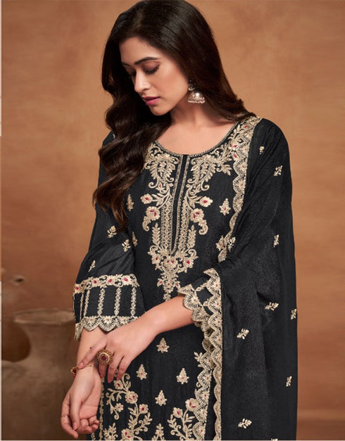 sleek black heavy chinon designer function wear heavy salwar suit collection with black heavy premium chinon rt8919-184837 Close-up View